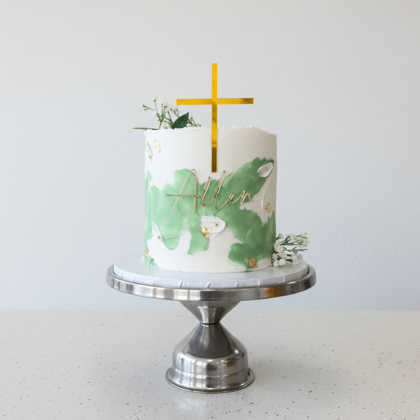 green baptism cake